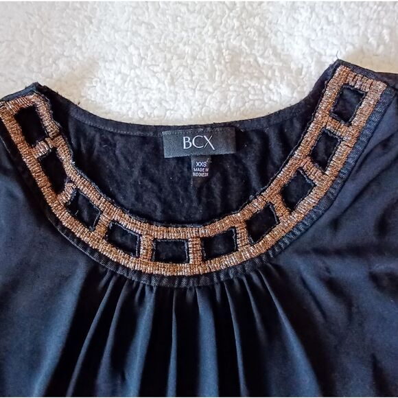 BCX Stretch blouse with bronze Beaded Embroidered collar - Picture 10 of 12